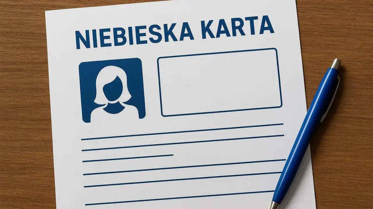 Niebieska karta z miejscem na zdjęcie i dane. Dokument zawiera pola do wpisania wad i zalet.