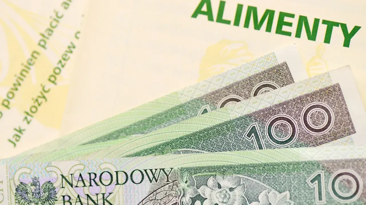 Złotówki i dokument z napisem "ALIMENTY" przypominają o obowiązku alimentacyjnym.