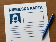Niebieska karta z miejscem na zdjęcie i dane. Dokument zawiera pola do wpisania wad i zalet.