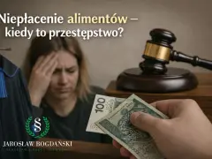 Niepłacenie alimentów to przestępstwo z art. 209 par. 1 kk. Sądowy młotek, szaty prawnicze i pieniądze symbolizują konsekwencje prawne.