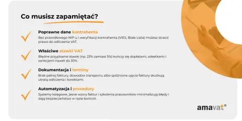 Kluczowe punkty do zapamiętania: poprawne dane kontrahenta, stawki VAT, dokumentacja i terminy, automatyzacja. Umowa ramowa zależy od tych detali.