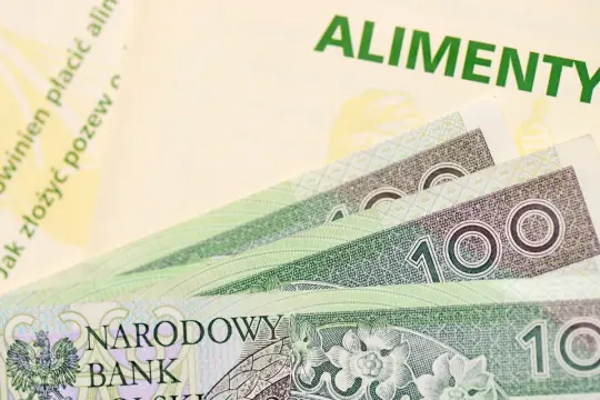 Złotówki i dokument z napisem "ALIMENTY" przypominają o obowiązku alimentacyjnym.