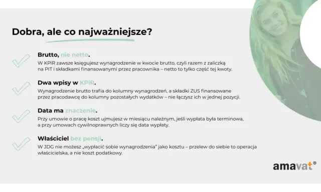 Brutto co to? W KPiR księgujesz wynagrodzenie brutto, czyli z zaliczką na PIT i składkami. Netto to tylko część.