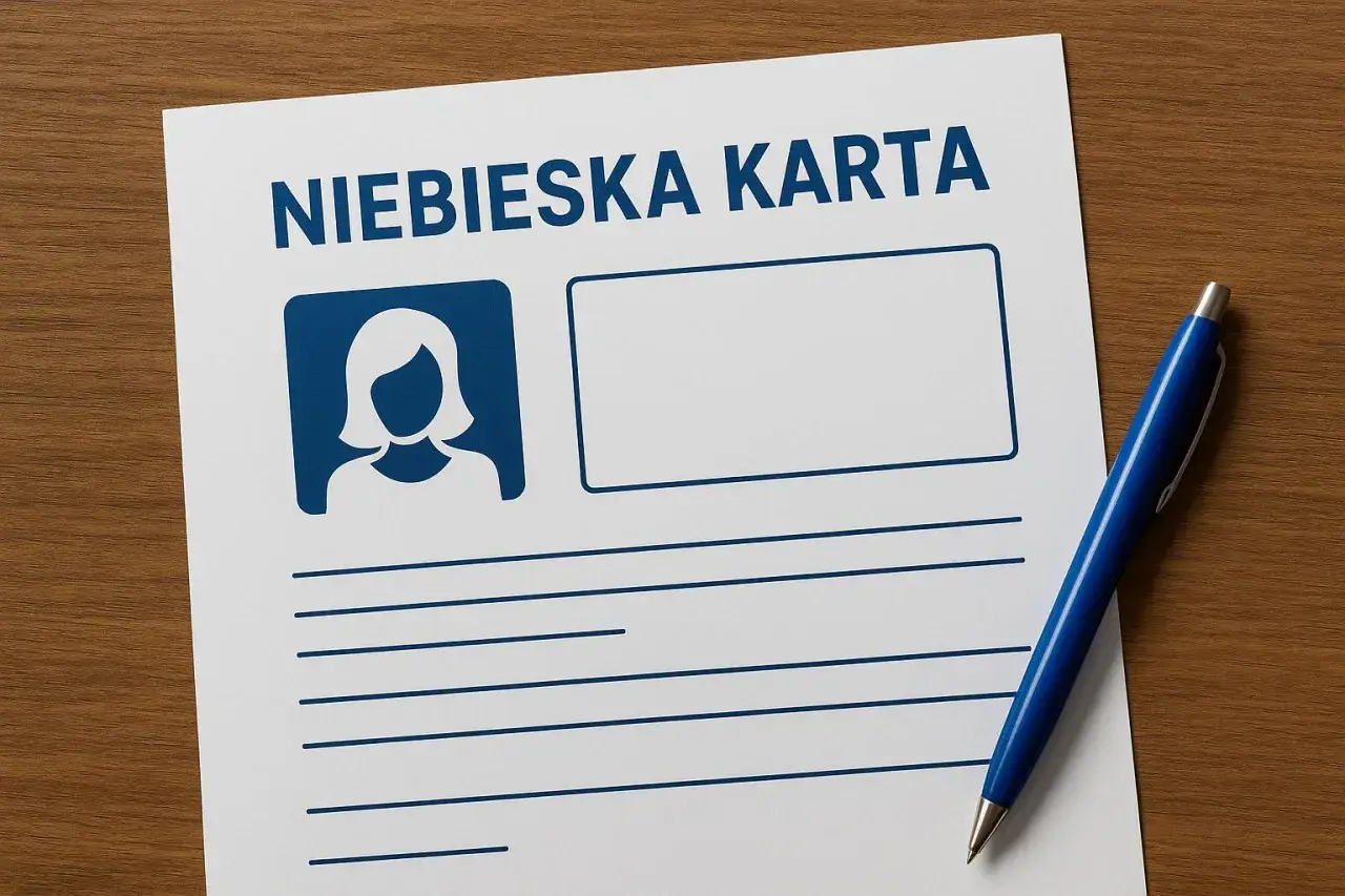 Niebieska karta z miejscem na zdjęcie i dane. Dokument zawiera pola do wpisania wad i zalet.
