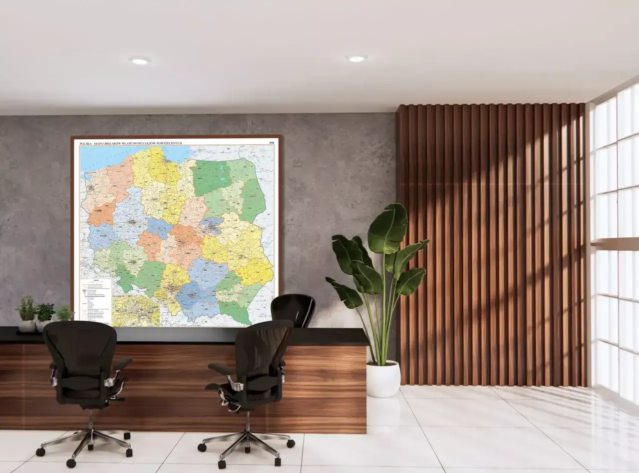 Mapa Polski z zaznaczonymi regionami sąd&oacute;w