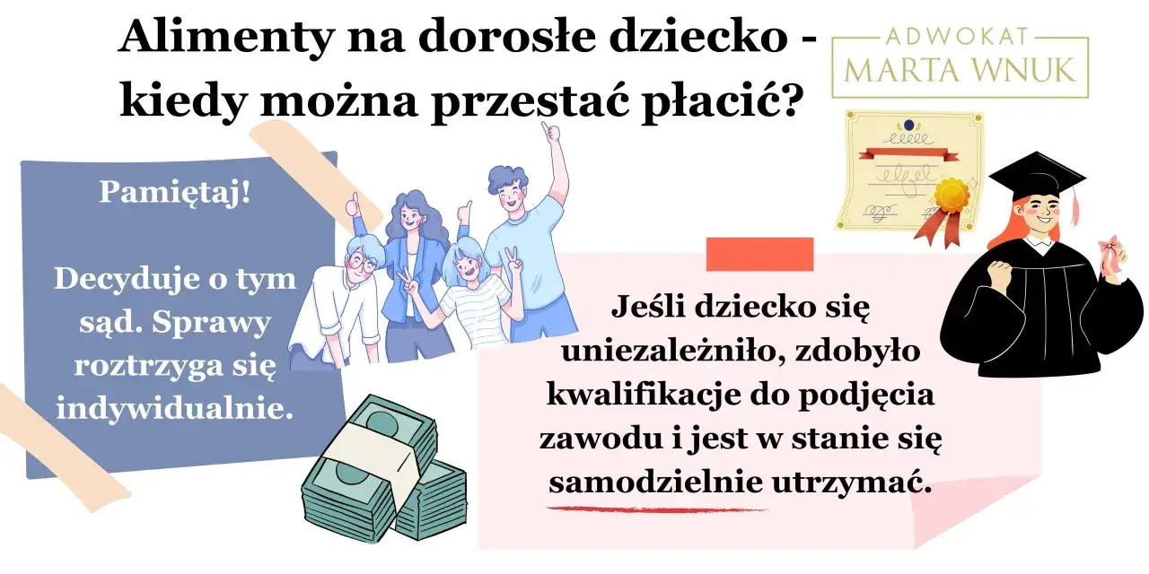 Alimenty na dorosłe dziecko: kiedy można przestać płacić? Sąd decyduje indywidualnie, gdy dziecko jest samodzielne i ma kwalifikacje zawodowe.