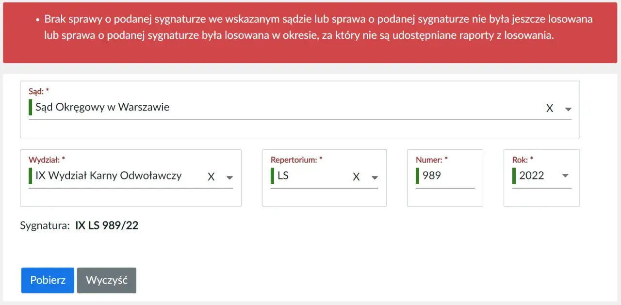 Wyszukiwarka sądów Ministerstwo Sprawiedliwości screenshot